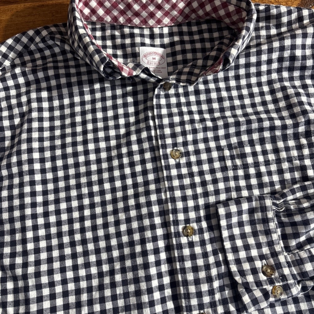 Brooks Brothers Button Down Shirt Mens Medium Navy Blue Gingham Check Cotton - Picture 1 of 7